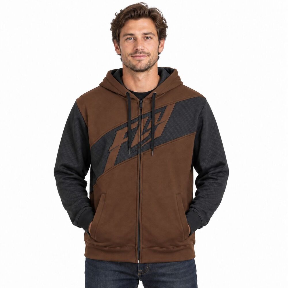 FLY Racing Mens Medium Brown Black Full Zip Motocross Hoodie Jacket Logo